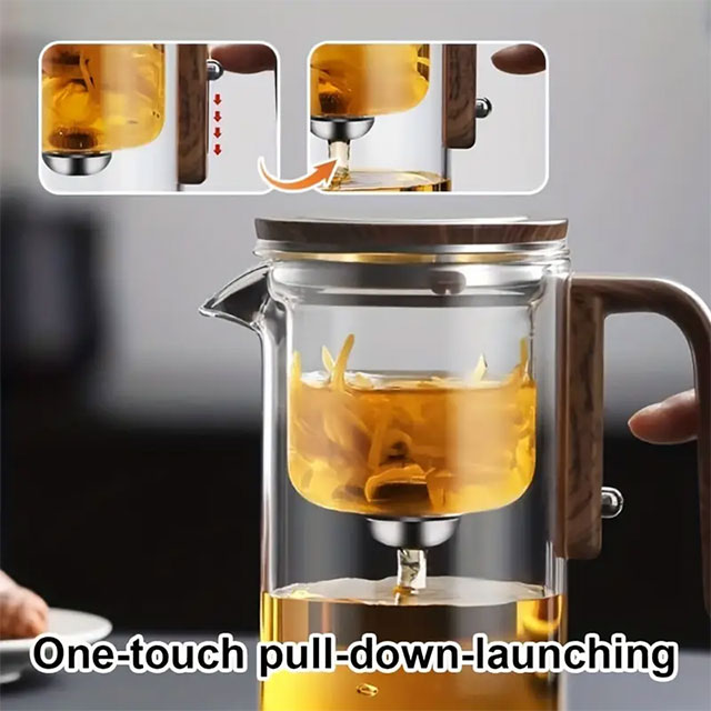 ITechjoy 17.58oz Clear Glass Teapot with Infuser – Elegant Design with Wooden Handle, Perfect for Blooming & Fruit Teas