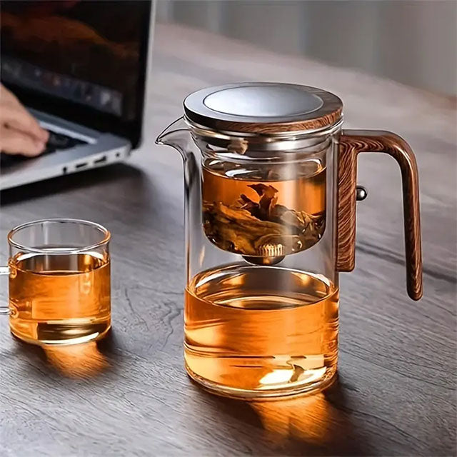 ITechjoy 17.58oz Clear Glass Teapot with Infuser – Elegant Design with Wooden Handle, Perfect for Blooming & Fruit Teas