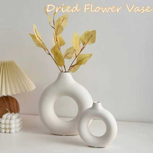 Imitation Ceramic White Donut Vase – Minimalist Flowerpot for Single Branch Arrangement & Table Decoration