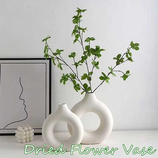 Imitation Ceramic White Donut Vase – Minimalist Flowerpot for Single Branch Arrangement & Table Decoration