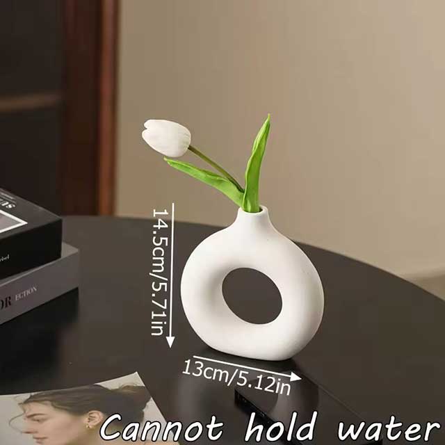 Imitation Ceramic White Donut Vase – Minimalist Flowerpot for Single Branch Arrangement & Table Decoration