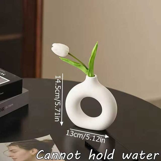 Imitation Ceramic White Donut Vase – Minimalist Flowerpot for Single Branch Arrangement & Table Decoration