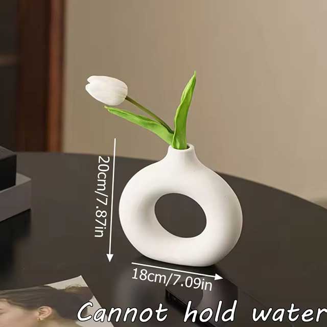 Imitation Ceramic White Donut Vase – Minimalist Flowerpot for Single Branch Arrangement & Table Decoration