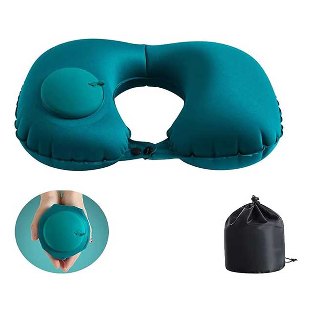 Inflatable U-Shaped Travel Neck Pillow with Push Button – Portable Neck Support Cushion for Office, Home & Airplane Travel | Compact Pillow Kit with Free Travel Pipes