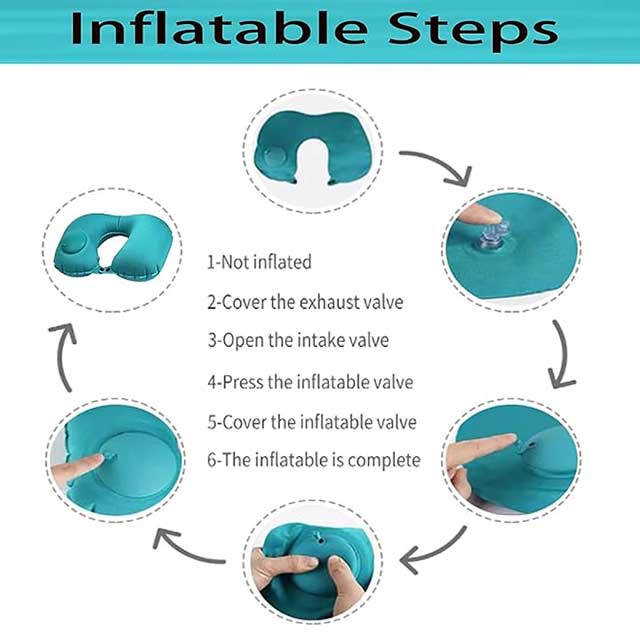 Inflatable U-Shaped Travel Neck Pillow with Push Button – Portable Neck Support Cushion for Office, Home & Airplane Travel | Compact Pillow Kit with Free Travel Pipes