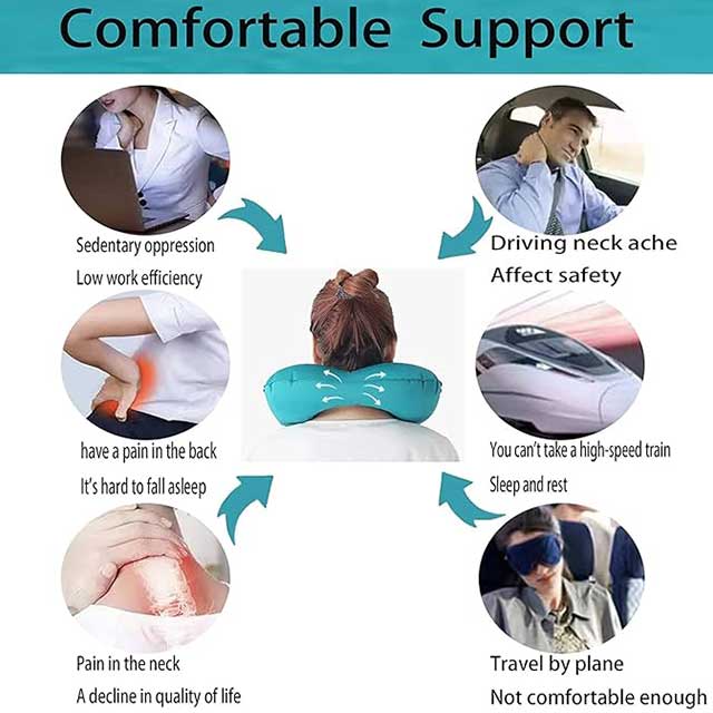 Inflatable U-Shaped Travel Neck Pillow with Push Button – Portable Neck Support Cushion for Office, Home & Airplane Travel | Compact Pillow Kit with Free Travel Pipes