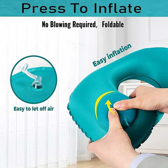Inflatable U-Shaped Travel Neck Pillow with Push Button – Portable Neck Support Cushion for Office, Home & Airplane Travel | Compact Pillow Kit with Free Travel Pipes