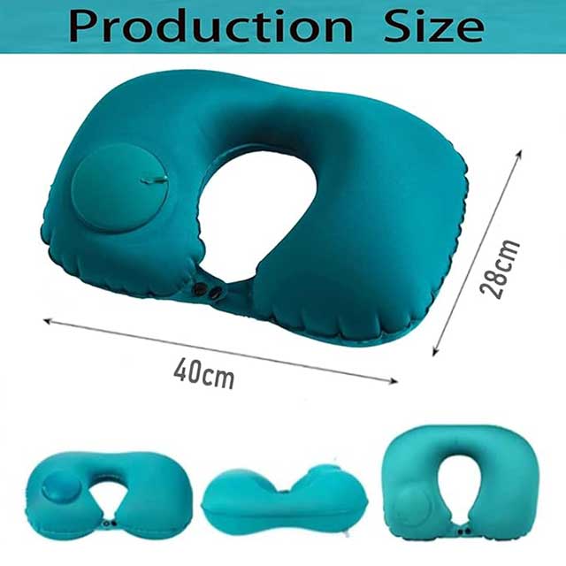 Inflatable U-Shaped Travel Neck Pillow with Push Button – Portable Neck Support Cushion for Office, Home & Airplane Travel | Compact Pillow Kit with Free Travel Pipes