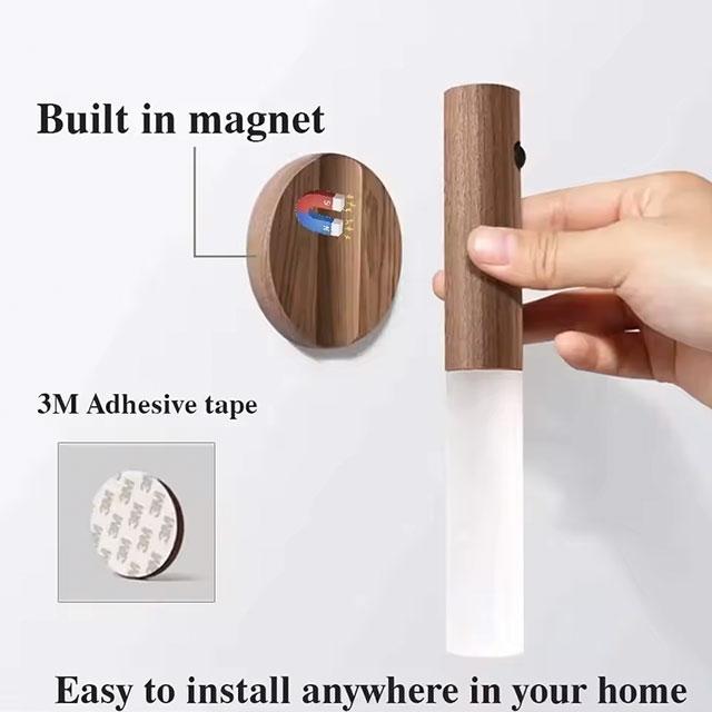 Intelligent PIR Motion Sensor LED Night Light | Rechargeable Magnetic Wood Wall Lamp for Kitchen & Cabinet