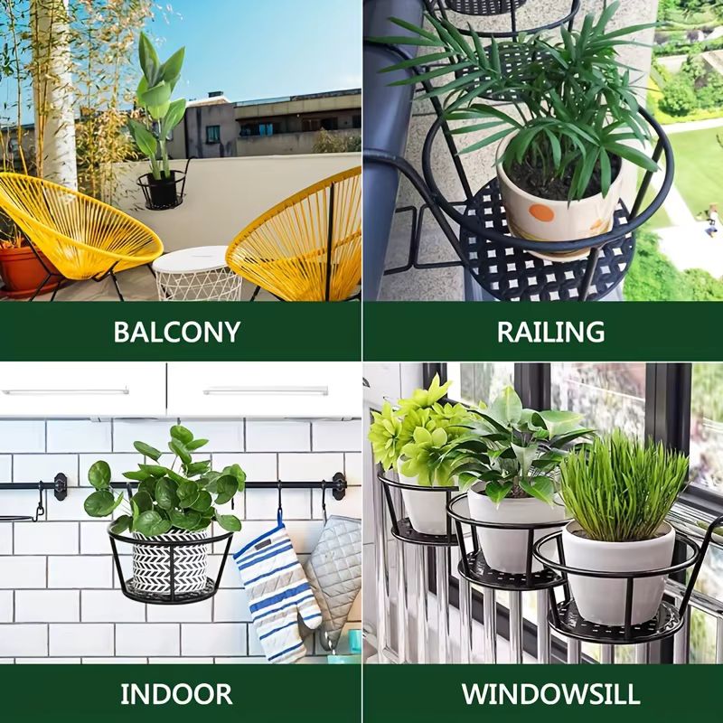 Iron Art Hanging Flower Pot – Metal Railing Plant Basket with Detachable Hooks – Balcony & Fence Planter for Indoor/Outdoor Use