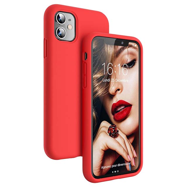 JASBON iPhone 11 Silicone Case – Shockproof Gel Rubber Drop Protection, 6.1-Inch Cover for 2019 iPhone 11 (Red)