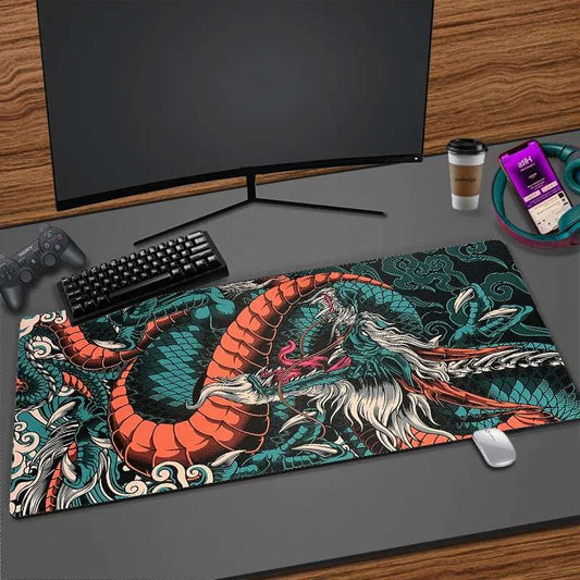 Japanese Dragon XXL Gaming Mouse Pad – Large Extended Desk Mat with HD Print – Non-Slip Rubber Base Keyboard Pad – High-Precision Office & PC Gaming Accessories