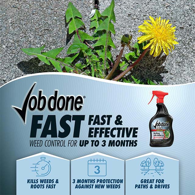 Job Done 86600009 Black 1L Ready-To-Use Weedkiller for Paths, Patios &amp; Driveways – 3-Month Long-Lasting Weed Protection