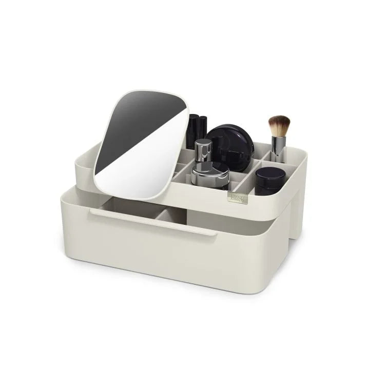 Grand Organisateur de Maquillage avec Miroir Grossissant Amovible 3X – Boîte de Rangement Cosmétique avec Tiroir pour Pinceaux, Rouges à Lèvres et Soins de la Peau