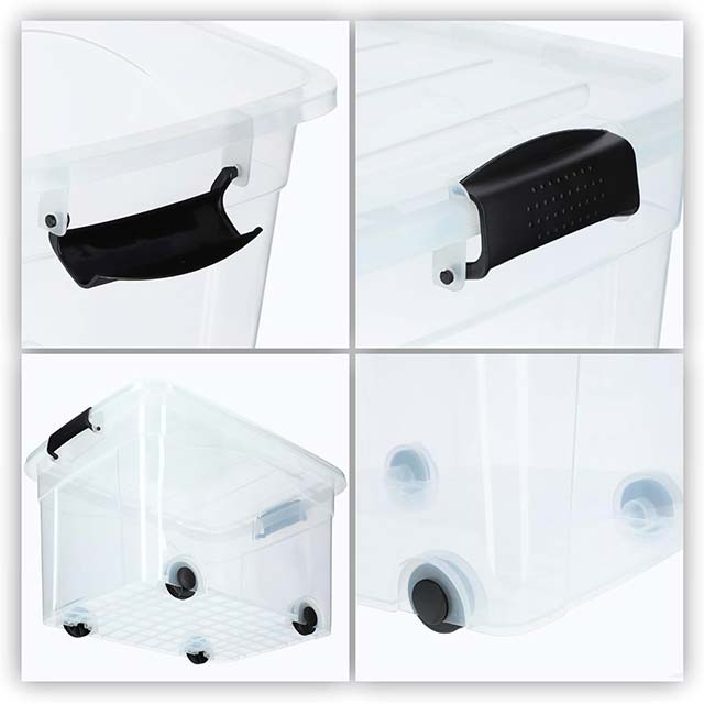 KADAX 40L Clear Plastic Storage Box with Wheels &amp; Lid – Organizer Box with Click Closure for Toys, Clothes, and Household Items