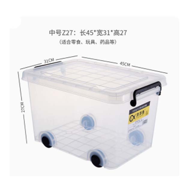 KADAX 40L Clear Plastic Storage Box with Wheels &amp; Lid – Organizer Box with Click Closure for Toys, Clothes, and Household Items