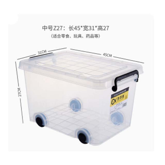 KADAX 40L Clear Plastic Storage Box with Wheels &amp; Lid – Organizer Box with Click Closure for Toys, Clothes, and Household Items