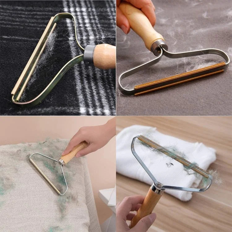 Portable Pet Hair Remover Roller – Reusable Metal Lint Remover with Wooden Handle for Furniture, Carpets, Clothes & Pet Fur