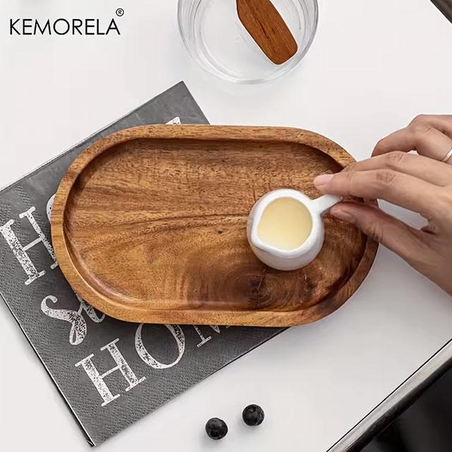 KEMORELA Japanese-Style Solid Wood Round Dessert Plate – Elegant Wooden Tray for Snacks, Dried Fruits & More