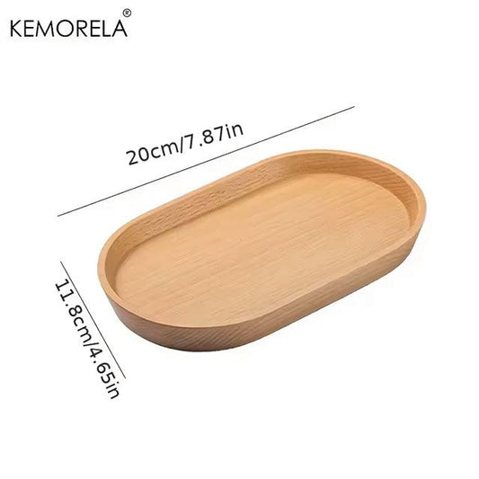 KEMORELA Japanese-Style Solid Wood Round Dessert Plate – Elegant Wooden Tray for Snacks, Dried Fruits & More
