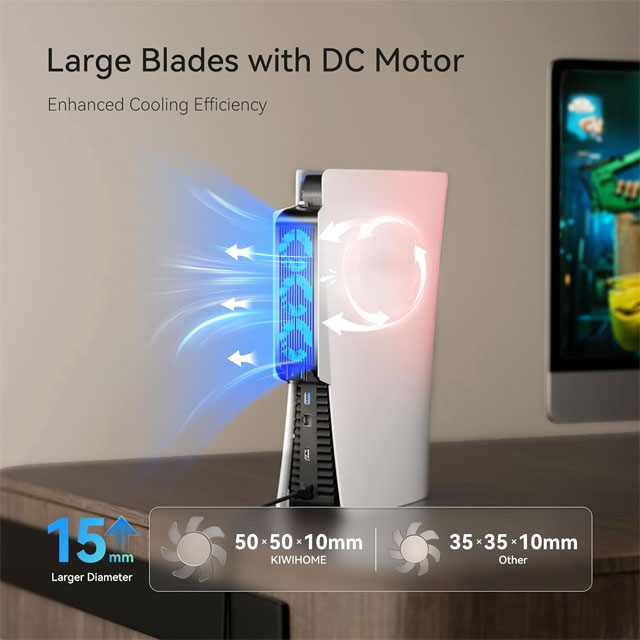 KIWIHOME Upgraded PS5 Quiet Cooler Fan – Ultra-Silent Auto Speed LED Cooling &amp; Controller USB Port for Disc/Digital Edition 2020