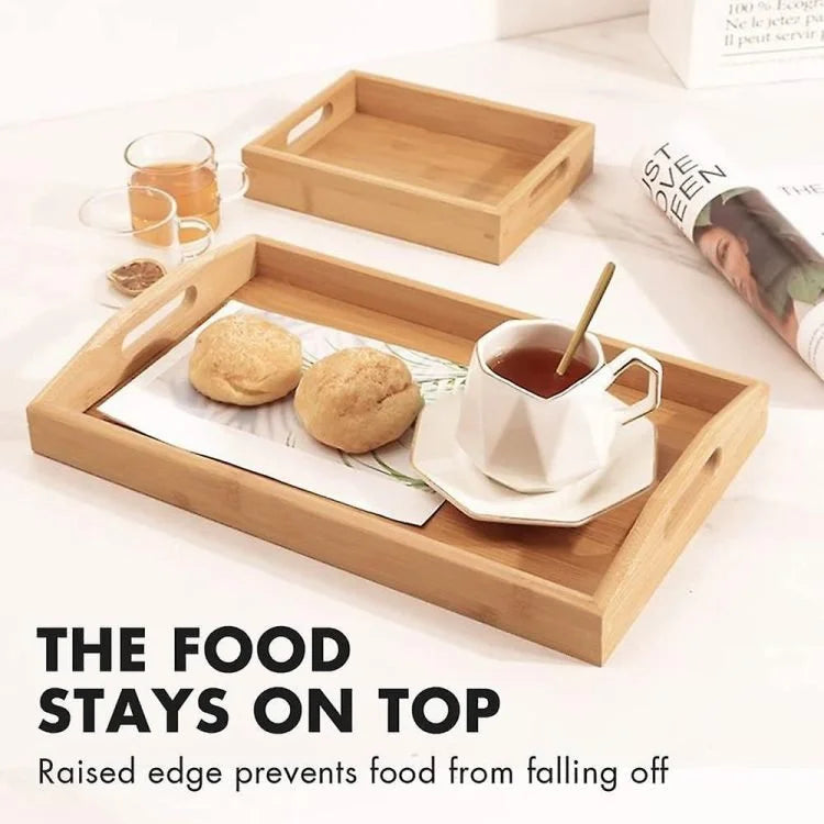 Ensemble de plateaux de service en bambou – Lot de 2 plateaux en bois pour la cuisine, la table basse et la décoration intérieure