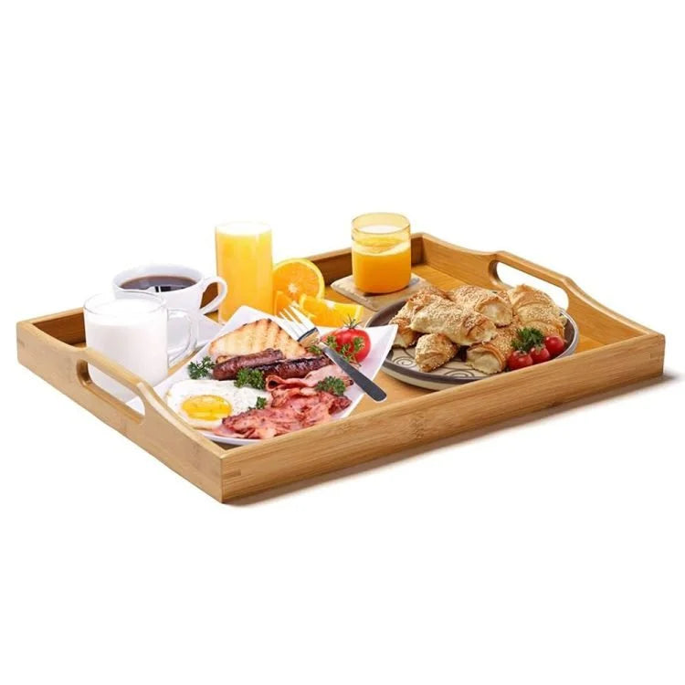 Bamboo Serving Tray Set – 2 Piece Wooden Food & Breakfast Tray Set for Kitchen, Coffee Table & Home Décor