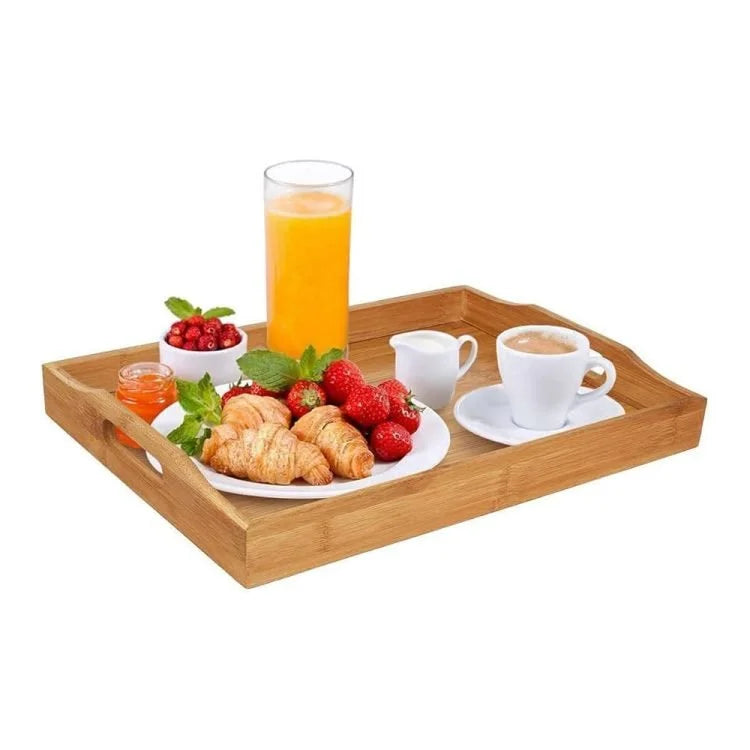 Bamboo Serving Tray Set – 2 Piece Wooden Food & Breakfast Tray Set for Kitchen, Coffee Table & Home Décor