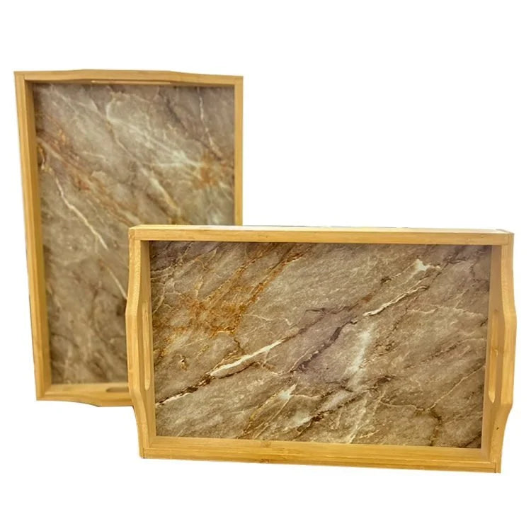 Bamboo Serving Tray Set – 2 Piece Wooden Food & Breakfast Tray Set for Kitchen, Coffee Table & Home Décor