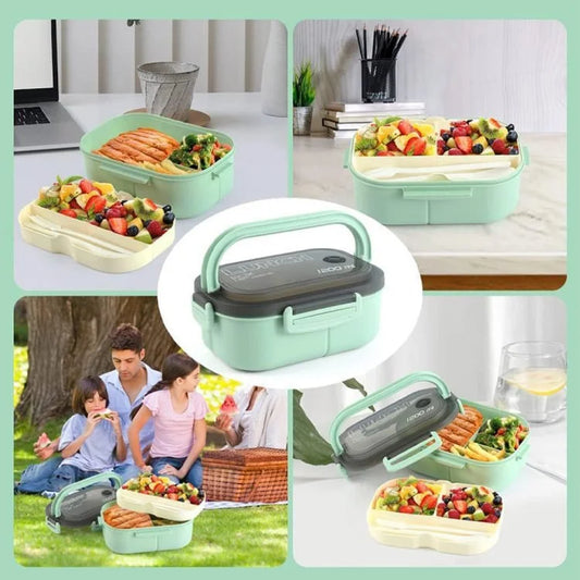 1200ml Double Layer Bento Lunch Box with Spoon & Fork – Leak-Resistant Food Storage Container