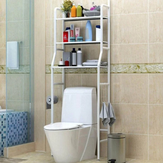 Over Toilet Storage Rack – 3 Tier Bathroom Organizer Shelf with Hooks for Space Saving Storage