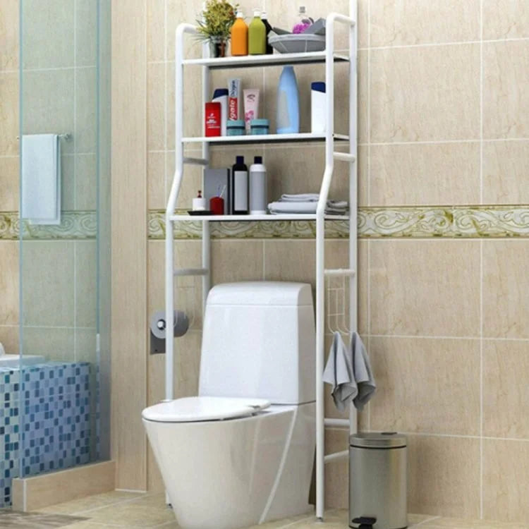 Étagère de rangement au-dessus des toilettes – Étagère de salle de bain à 3 niveaux avec crochets pour un rangement peu encombrant