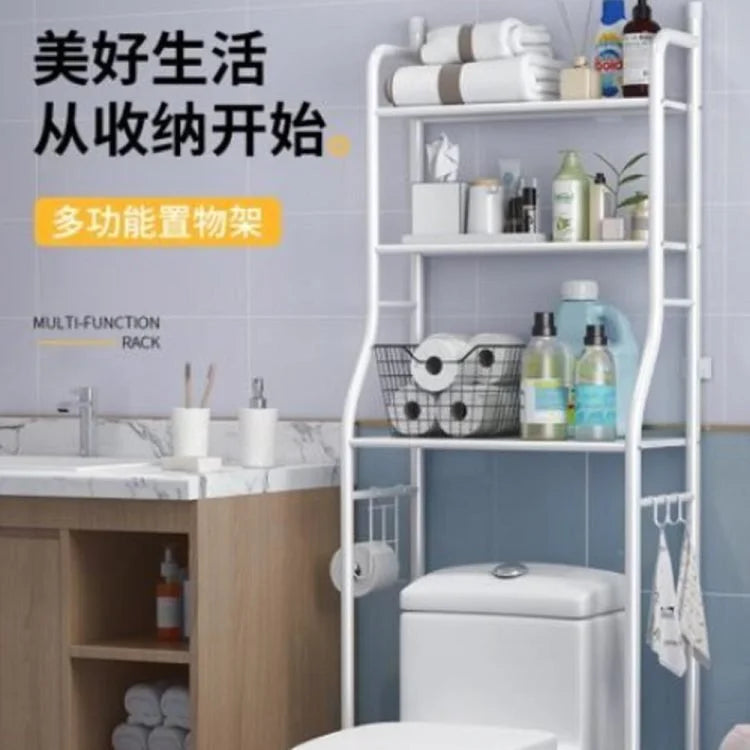 Étagère de rangement au-dessus des toilettes – Étagère de salle de bain à 3 niveaux avec crochets pour un rangement peu encombrant