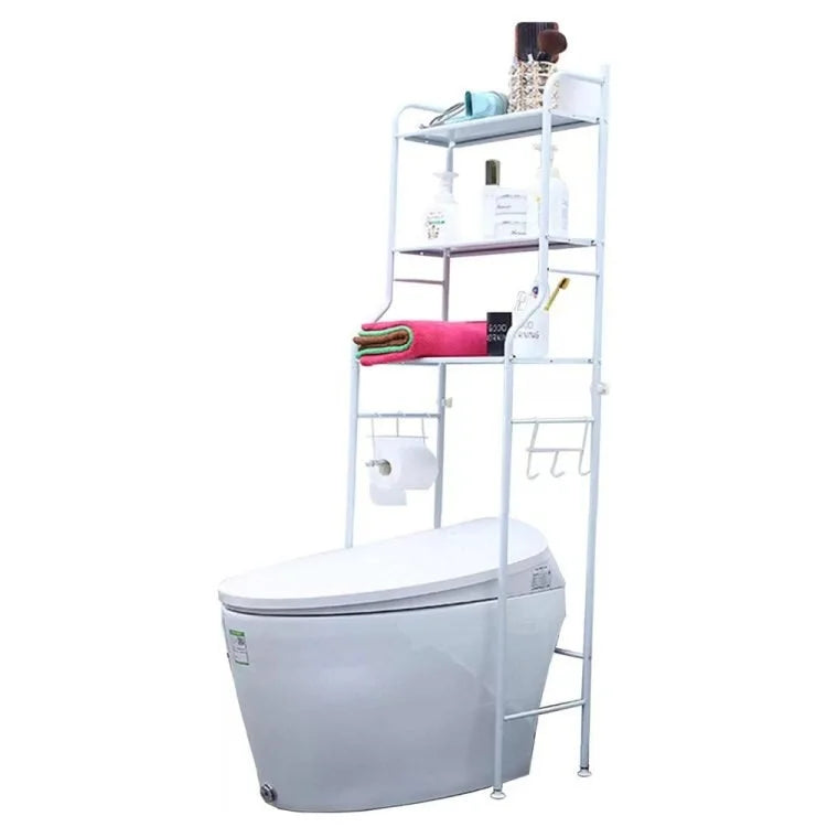 Étagère de rangement au-dessus des toilettes – Étagère de salle de bain à 3 niveaux avec crochets pour un rangement peu encombrant