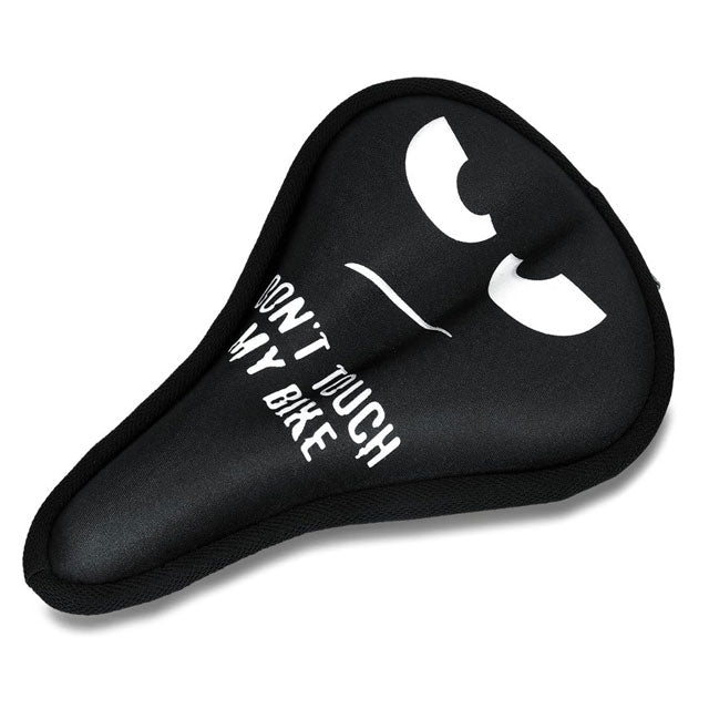 KWMOBILE Gel Bike Seat Cover – Gel Bicycle Saddle Cushion with Protective Padding for Men &amp; Women – Ideal for Indoor/Outdoor Cycling, Cruiser &amp; Mountain Bikes – "Don't Touch My Bike" (White/Black)