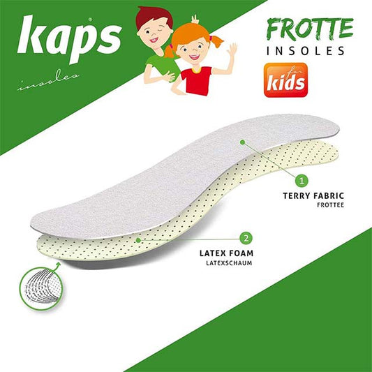 Kaps Frotte Kids European Extra Comfortable Shoe Insoles – Shock &amp; Sweat Absorbing Terry Cloth, Custom Cut-to-Fit Replacement/Add-On Soles for Kids