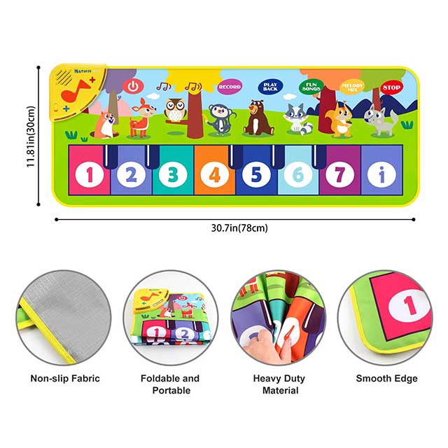 Kids Musical Piano Mat 80×30cm – Baby Floor Keyboard Dance Mat with 8 Animal Sounds