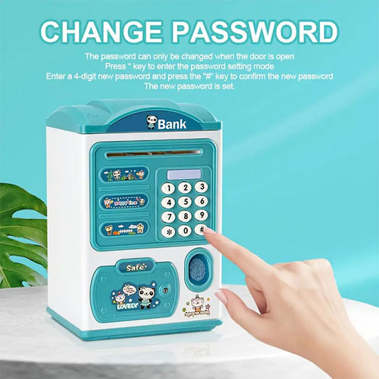 Kids Touch ID ATM Piggy Bank – Large Electronic Safe with LED Lights & Music | Secure Password Money Coin Bank for Boys & Girls | Fun Birthday Gift Toy