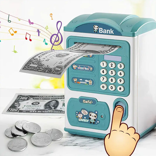 Kids Touch ID ATM Piggy Bank – Large Electronic Safe with LED Lights & Music | Secure Password Money Coin Bank for Boys & Girls | Fun Birthday Gift Toy