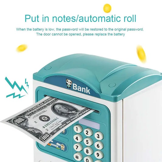 Kids Touch ID ATM Piggy Bank – Large Electronic Safe with LED Lights & Music | Secure Password Money Coin Bank for Boys & Girls | Fun Birthday Gift Toy