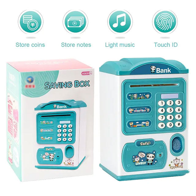 Kids Touch ID ATM Piggy Bank – Large Electronic Safe with LED Lights & Music | Secure Password Money Coin Bank for Boys & Girls | Fun Birthday Gift Toy