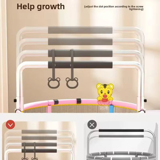 Kids' Indoor Trampoline with Safety Enclosure Net & Slide – 3-in-1 Home Fitness & Play Center – Durable Stainless Steel Frame Mini Jumper for Toddlers and Children – Model 985