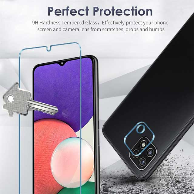 Kiewhay 5-Pack Tempered Glass Kit for Samsung – 3-Pack HD Screen Protectors &amp; 2-Pack Camera Lens Protectors, 9H Hardness, Bubble-Free Film
