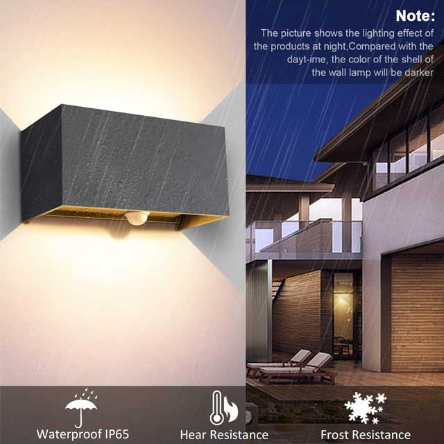 Kingwei 20 W Outdoor Wall Light with Motion Sensor, Wall Lighting, 3000 K Auto On/Off, Adjustable Beam Angle, Wall Light Up Down Design, Grey