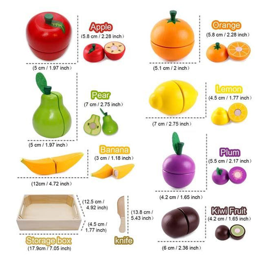 Wooden Play Food Set – Kitchen Cutting Toy for Toddlers | Pretend Fruits & Vegetables Gift for Kids | Educational Montessori Toy