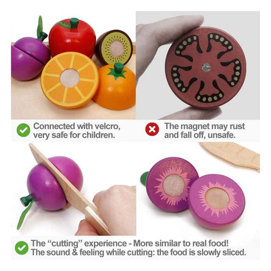 Wooden Play Food Set – Kitchen Cutting Toy for Toddlers | Pretend Fruits & Vegetables Gift for Kids | Educational Montessori Toy