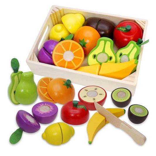 Wooden Play Food Set – Kitchen Cutting Toy for Toddlers | Pretend Fruits & Vegetables Gift for Kids | Educational Montessori Toy