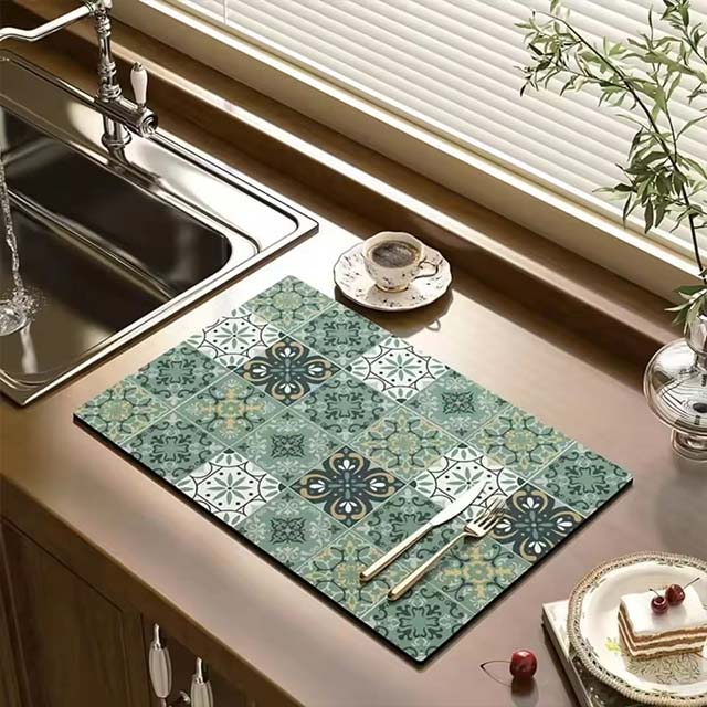 Absorbent Kitchen Drying Mat – Drainage Mat for Cups, Bottles, Tableware &amp; Coffee Bar