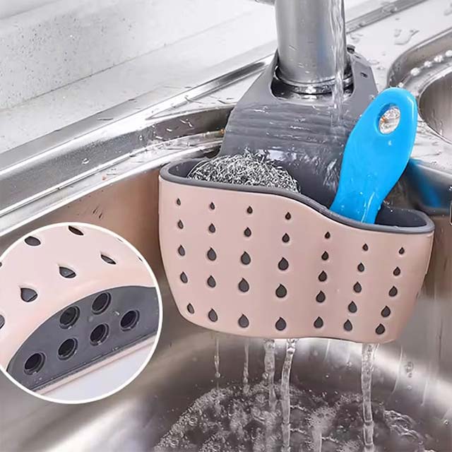 Adjustable Hanging Sink Holder – Drain Basket Organizer for Soap, Sponge & Faucet Storage