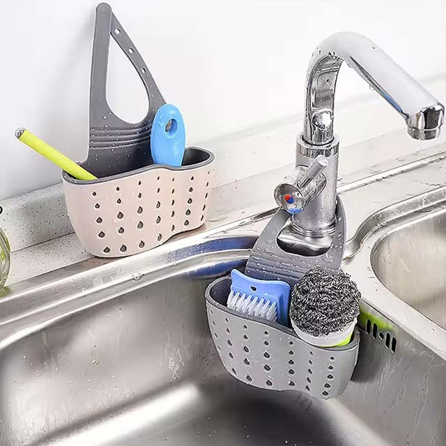 Adjustable Hanging Sink Holder – Drain Basket Organizer for Soap, Sponge & Faucet Storage